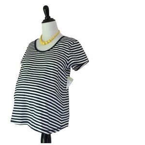 New Duo Maternity Top Women M 8 10 Navy Blue White Striped T Shirt French Cotton